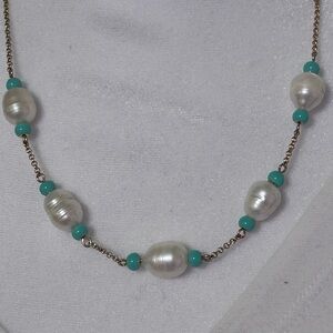 kate spade Pearl Necklace with Turquoise Beads and Gold Chain, new with tags